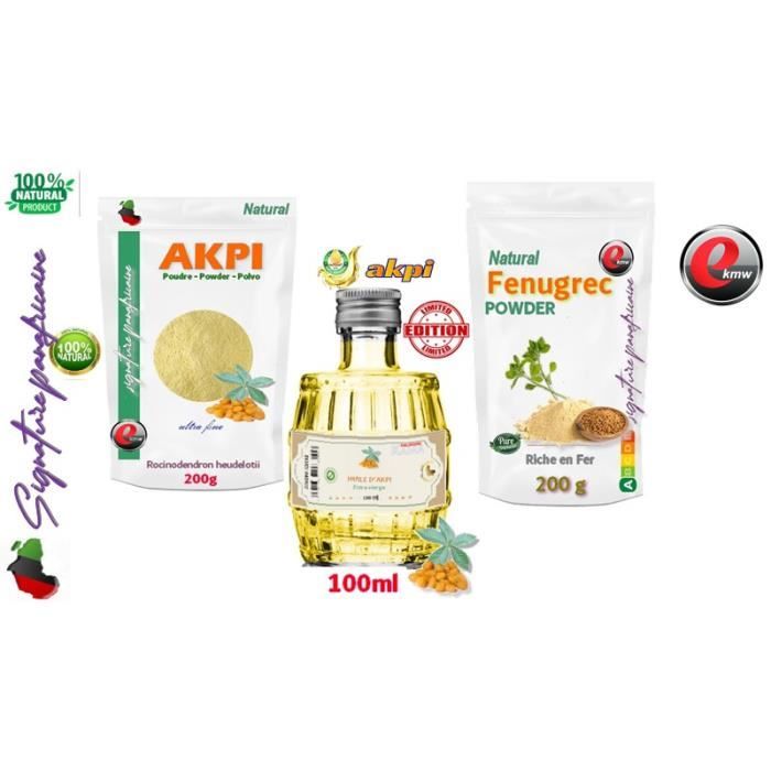 KIT repulpage complet barrique : 100ml Huile d'Akpi + 100G poudre d'AKPI + 100G poudre de Fenugrec