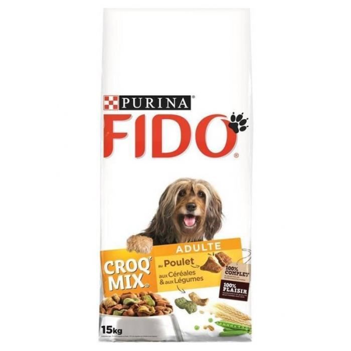 Fido Croquettes Croq Mix Chiens Adulte au Poulet, Céréales et Légumes 15Kg