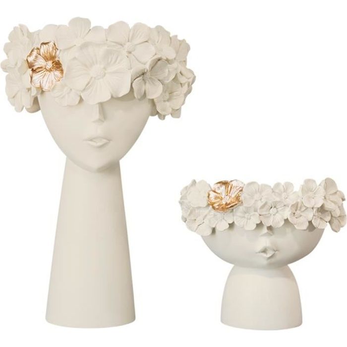 2x Tête Humaine Fleur Vase, moderne Femmes Fille Visage Conception Bourgeon Grand Vase Bouquet Bouquet Dressing Table Beige blanc