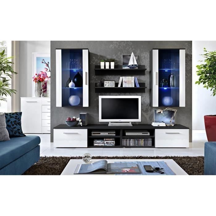 Ensemble meuble salon GALINO G design, coloris noir et blanc. Meuble moderne et tendance pour votre salon. 37 Blanc
