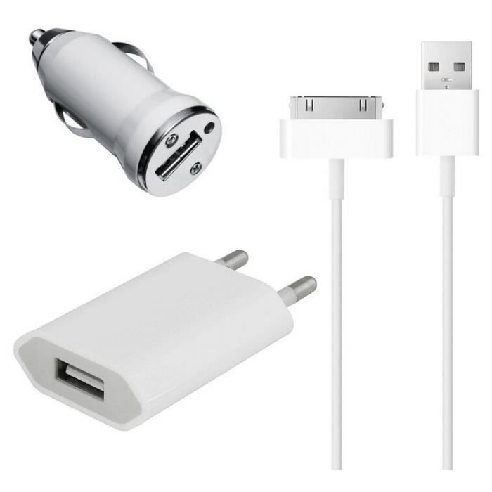 YSF@3 en 1 Kit Chargeur Pour iPhone 4 iPhone 3G/S, iPod Touch 4, iPod Nano 5 iPod 6 Chargeur Secteur Chargeur Auto Câble BlanC