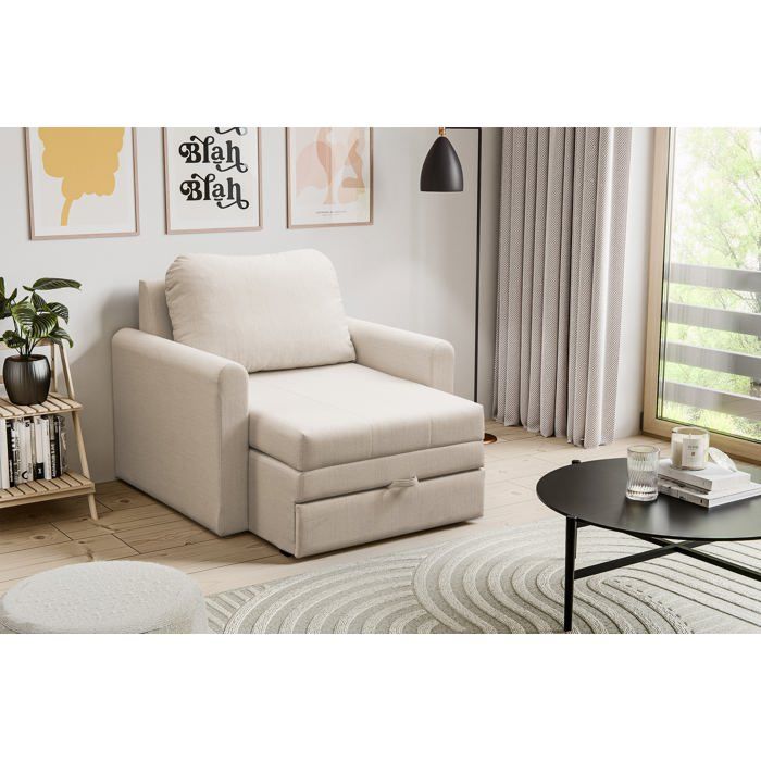 Fauteuil convertible 1 place - DEJANO - beige clair