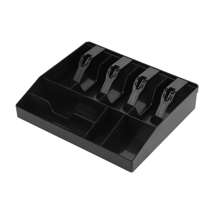 Plateau D'insertion Pour Caisse Enregistreuse - 4 Compartiments Billets, 3 Pièces - Plastique ABS Noir - 32x24.5x3.5 Cm - 9