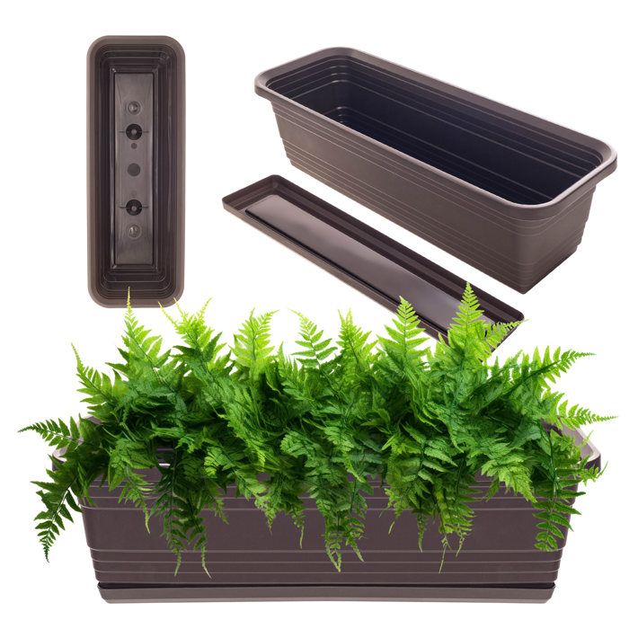 Lot De 2 Bacs à Plantes Rectangulaires En Résine - Avec Soucoupe Amovible Et Drainage - 50x19x15 Cm - Pour Balcon Et Jardin