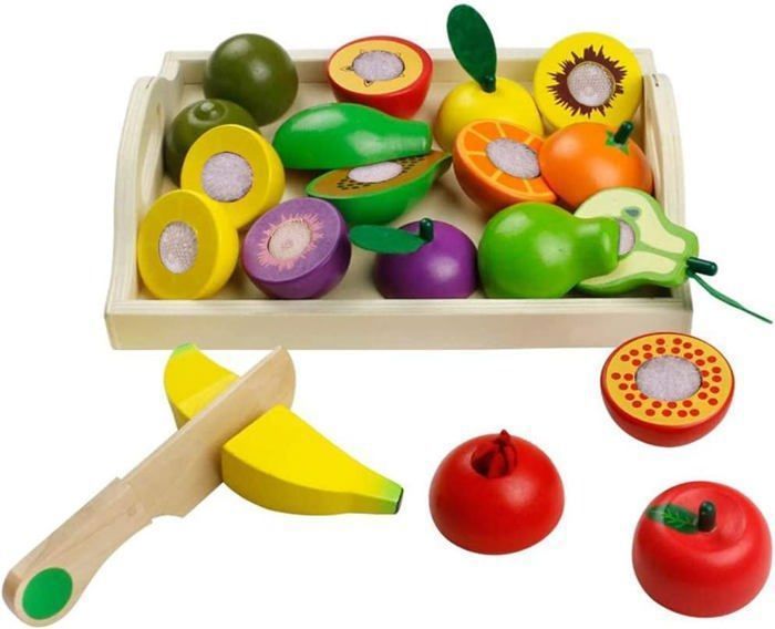 Accessoires de cuisine pour enfants Magasin de jouets Accessoires dépicerie en bois Aliments à découper en bois Jeux de rôle Jo