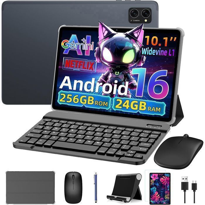 T20 Tablette Tactile Android 16 101 avec Clavier + Stylet 24Go RAM (8+16Go)256GoOcta-CoreGemini AIWidevine L1GPS5000mAh