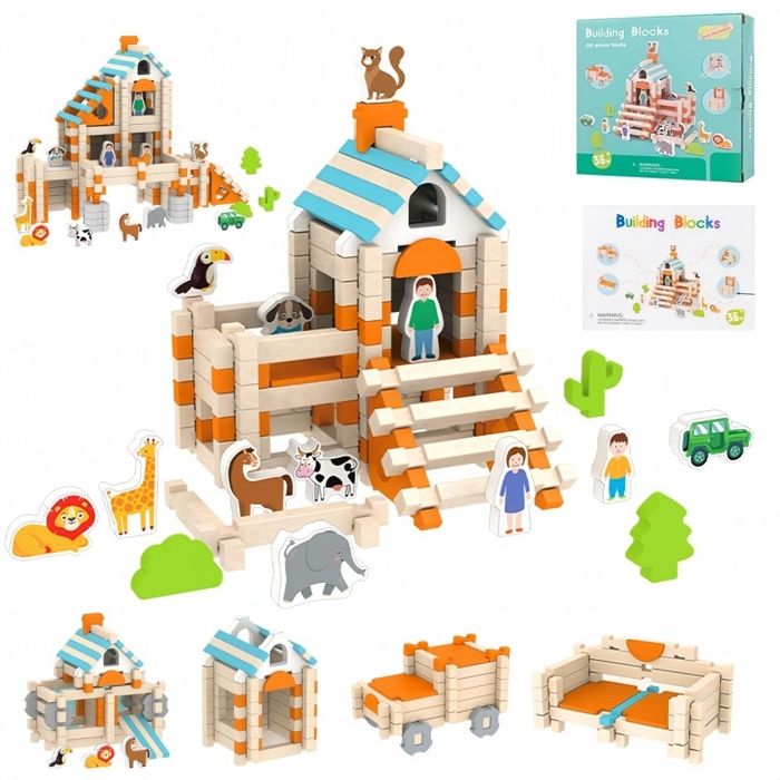 Jeu dassemblage en bois - Lot de 170 - Multicolore - À partir de 3 ans - Motricité fine