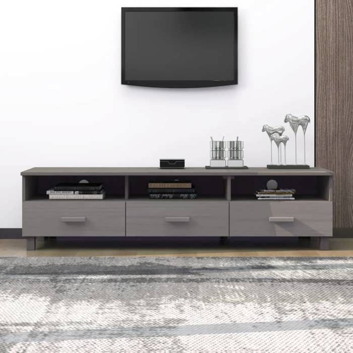 Meilleures Meuble TV HAMAR Gris clair 158x40x40cm - Bois massif de pin SSD1321727