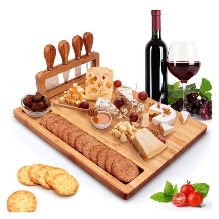 Plateau de service artisanal en bois d'olivier | Plateau de fromages rustique - France