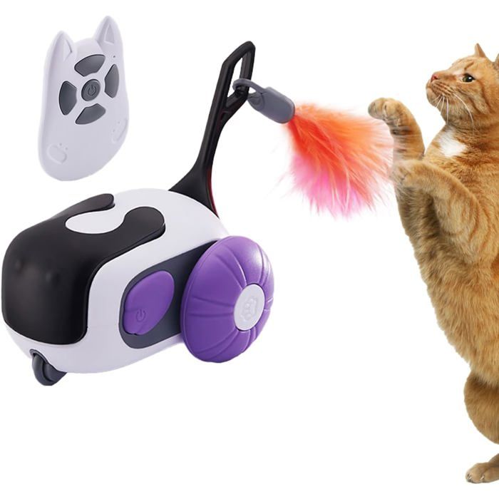 Jouet pour chat voiture intelligente figurine mobile 12x74x5 cm jouet à plumes interactif amusement intérieur pour chatons