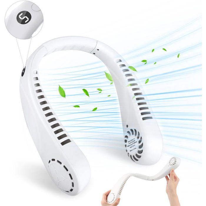 Ventilateur de Cou Mini Ventilateur sans Feuilles Réglable à 360° et 5 Vitesses 3000mAh USB Portable Rechargeable - Tomasortel
