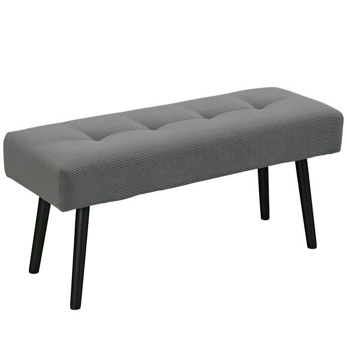 Ottomane De Rangement Vintage Capitonnée Noir – 100x40x40 Cm – Banc Lin Touffeté Pieds Bois