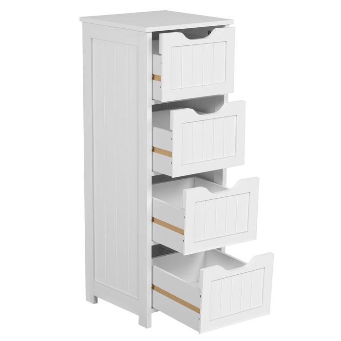 Yaheetech Meuble de Salle de Bain avec 4 Tiroirs Armoire de Rangement en Bois Colonne Bas sur Pied Blanc Yaheetech Meuble de Salle de Bain avec 4 Tiroirs Armoire de Rangement en Bois Colonne Bas sur Pied Blanc