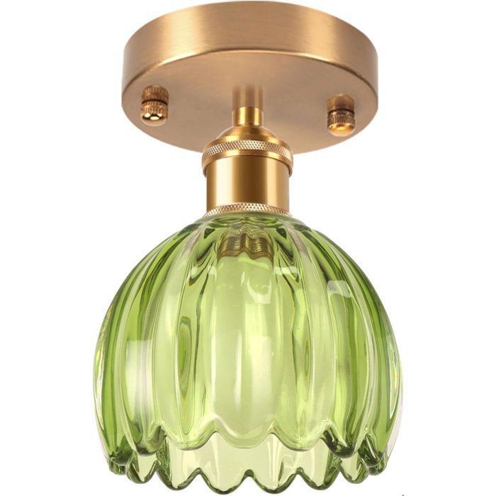 AXHUP Plafonnier en Verre Verte Fleur Vintage E27 Lampe de Plafond Rétro Abat-jour Art Déco Lustre pour Couloir Chambre Salon