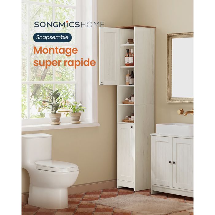 Meuble de Salle de Bain Haut Snapsemble Montage Rapide Colonne de Rangement avec Étagères Réglables 30 x 30 x 170 cm Blanc
