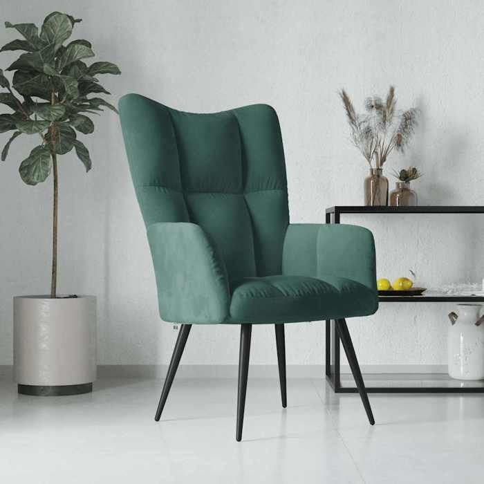 Chaise de relaxation en velours - VIDAXL - Vert foncé - 61x70x96 5 cm - Mousse rembourrée - Cadre en acier - Moelleux