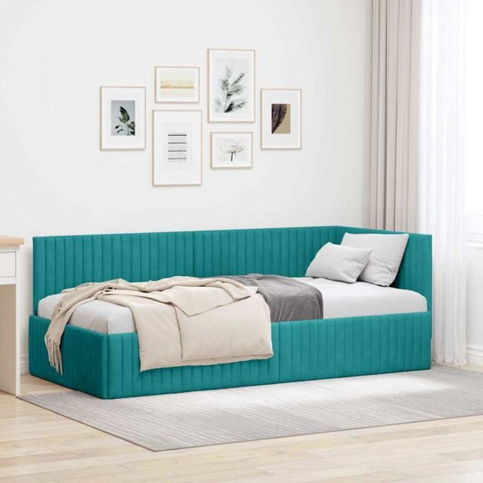 Structure de lit Vidaxl Cadre de lit dangle Turquoise 90 cm x 190 cm Velours