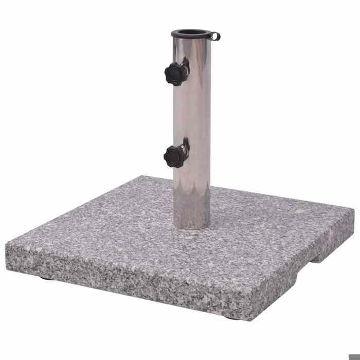 Socle de parasol en granite - JILL - 20 kg - 400x400x48 mm - Gris - Tube inox 57x295 mm - 2 adaptateurs Ø 38/48 mm