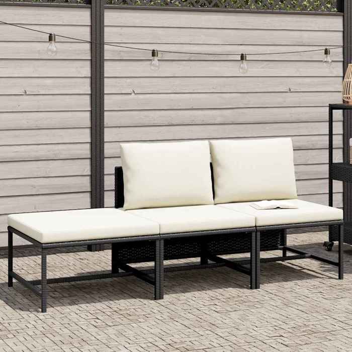 Canapés de jardin en résine tressée - vidaxl - 3 pièces - Coussins inclus - Noir - 54x60x60 cm - Résine tressée