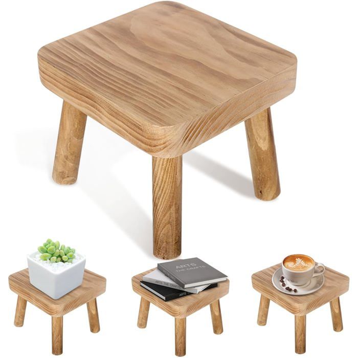 Petit tabouret carré bois 24 x 22 x 20 cm support plantes ou marchepied chambre/salle de bain