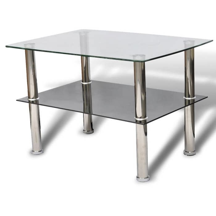 SALE 2026Table de Canapé - Cabinet salon - conception simple Argent - Table basse avec 2 étagères Verre 9.2 Kg 400021