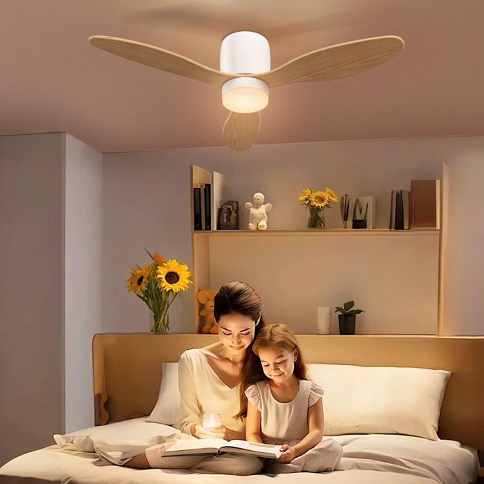 Ventilateur de plafond avec lumière réglable et télécommande 115 cm 3 couleurs 3 pales 6 vitesses minuterie naturel - Generic