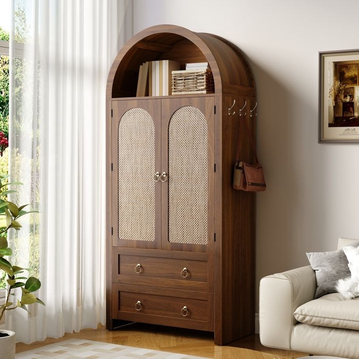 Buffet en Arquée Armoire de Rangement Buffet Haute Vintage Pour Salon Bibliothèque avec 2 Portes et 2 Tiroirs 80x40x180 cm