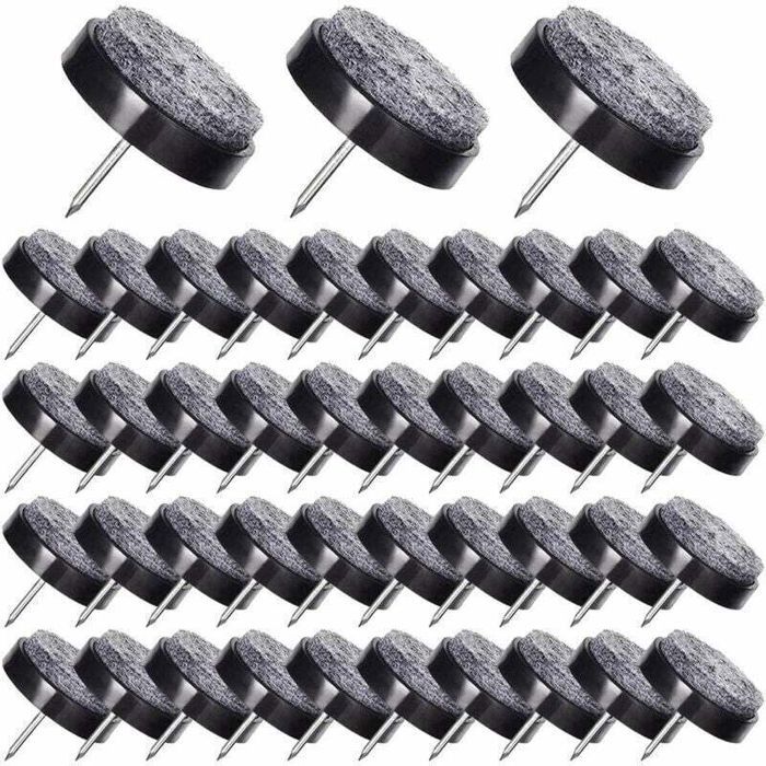 Lot de 50 Patins Feutre à Clouer 24 mm Protection Pieds de Meubles et Chaises Noir