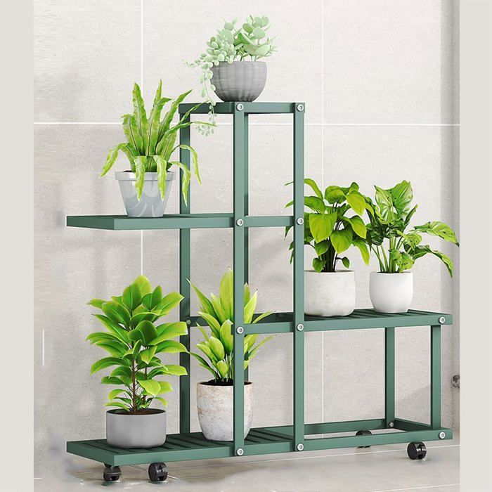 Étagère à plantes en métal - LUNSY - 62x26x60 5 cm - Finition antirouille - Multi-niveaux - 4 roulettes pivotantes