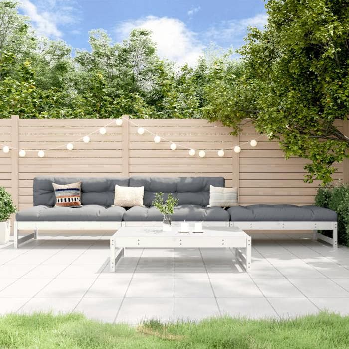 NEW 2026 Salon de jardin lot de 4 Meuble pour 3 personnes blanc bois de pin massif 120x84x70 cm S1629