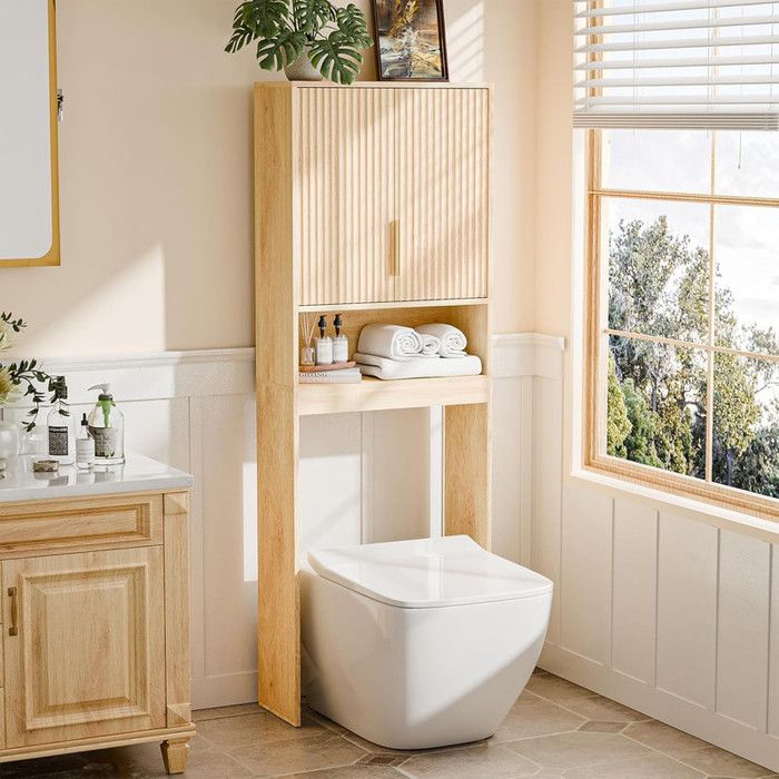 Meuble WC avec armoires de rangement - ALIGHTUP - meuble machine à laver 60.5 x 25 x 173 cm chêne