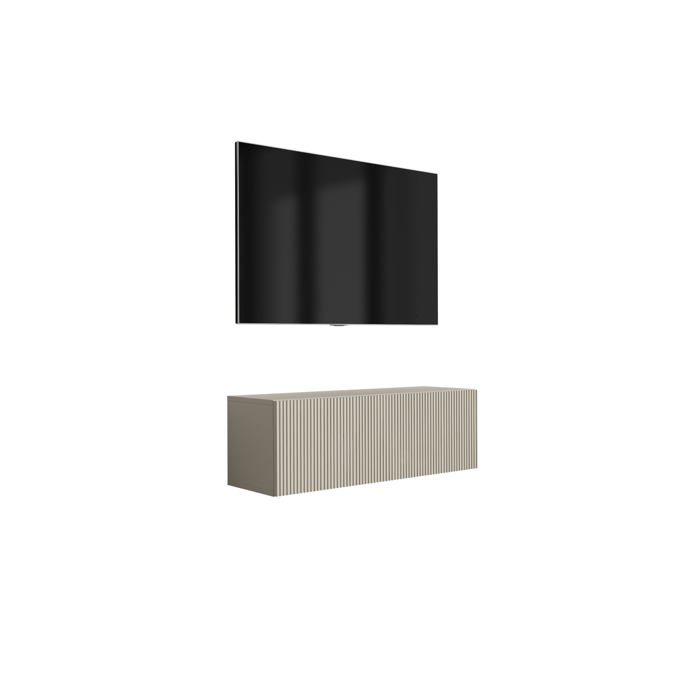 Meuble TV mural fermé - Façade rainurée 100 - Cachemire - 100 x 32 x 33 6 cm - Élévateur hydraulique