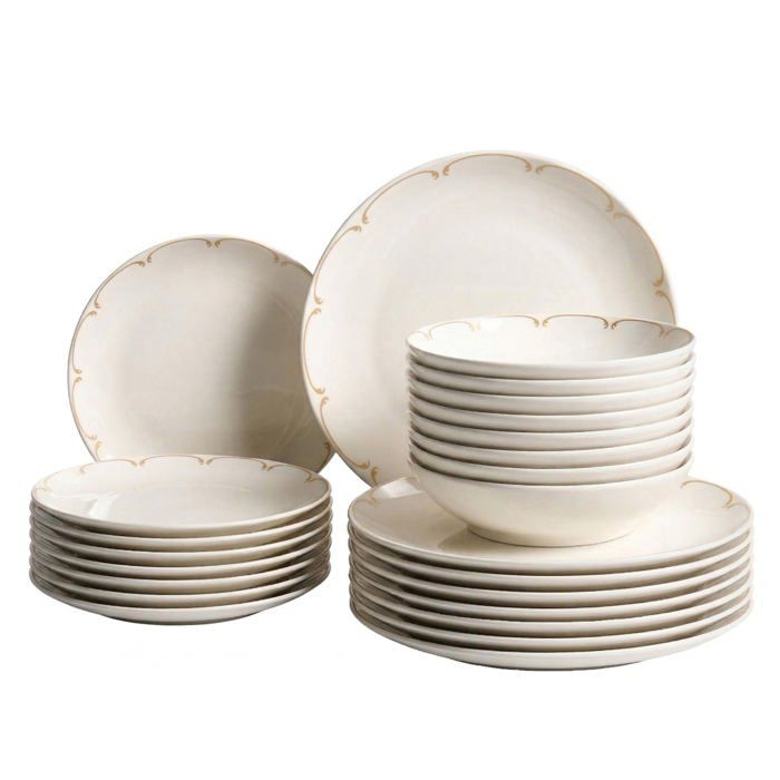 Set de 24 couverts de table CHAROLI Porcelaine Blanc/doré