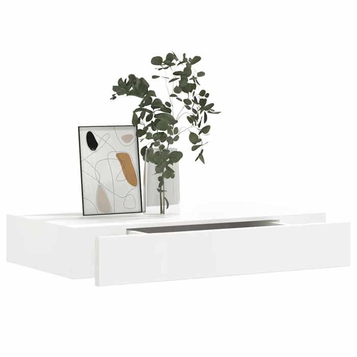 Blanc Étagère Dentrée - design mural - SWEETY Étagère murale avec 1 tiroir MDF Blanc Rangement de livres/DVD CL83286044877