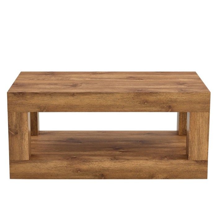 Table Basse MDF 93x53x45.5cm Double Plateau Design Moderne Etagère rangement meuble solide durable et facile à monter