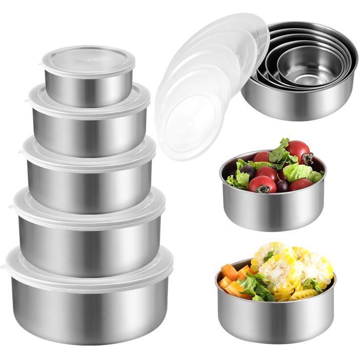 Saladier en acier inoxydable - - Ensemble de 5 pièces - 280ml 450ml 730ml 1080ml 1580ml - Empilable ENEVAOCT