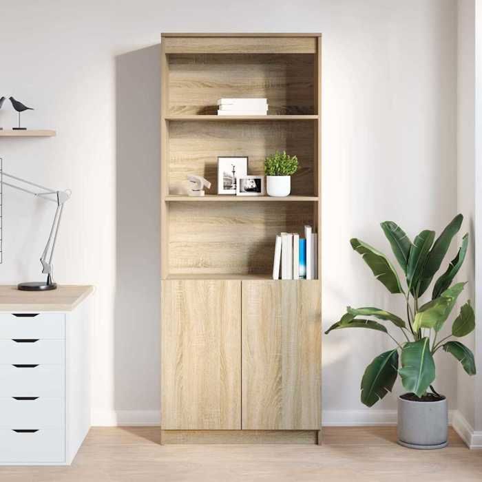 (8054)Meuble rangement - Buffet haut - contemporain - chêne sonoma 70x35x180 cm bois dingénierie poid:41.7 kg