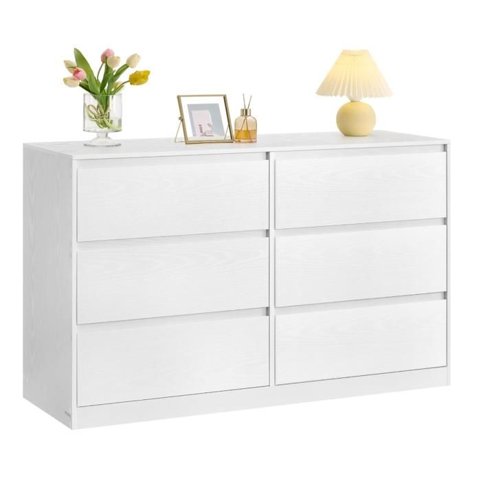 Commode - AUTREMENT - 119.4 x 40 x 75 cm - Blanc Neige - 6 tiroirs - Style Scandinave Moderne