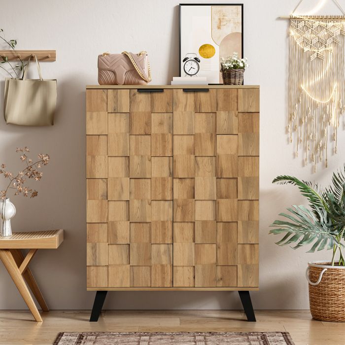 Armoire - MINIMAL - 80 5x35x109 5 cm - 4 étagères réglables - Portes à fermeture douce - Aspect bois poignées & pieds noirs Armoire - MINIMAL - 80 5x35x109 5 cm - 4 étagères réglables - Portes à fermeture douce - Aspect bois poignées & pieds noirs