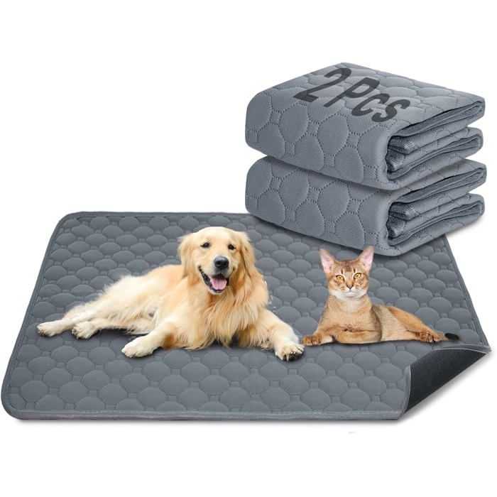 Lot de 2 tapis dentraînement pour chien et chat extra absorbant imperméable et antidérapant gris 150 x 90 cm