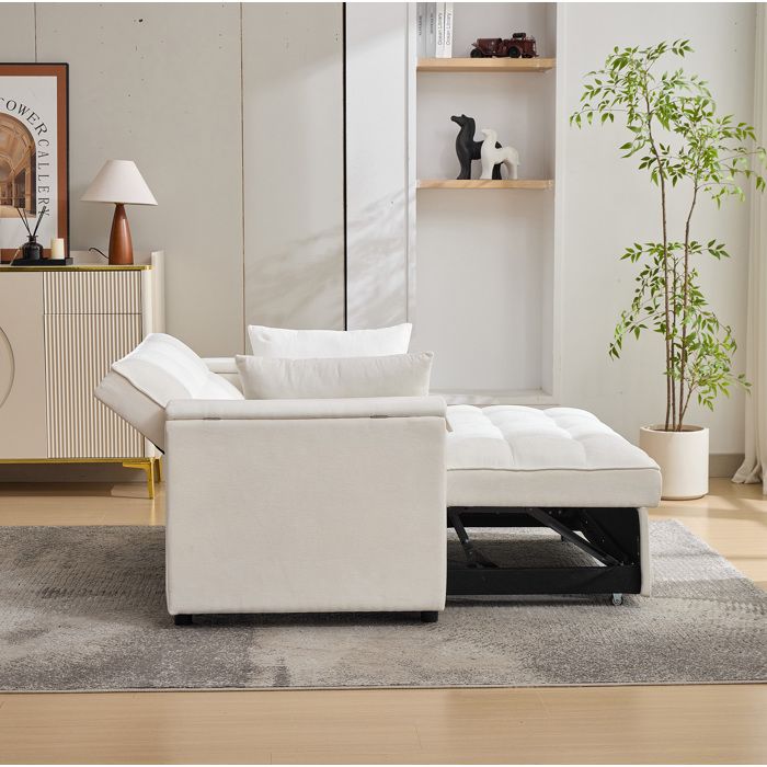 Canapé lounge 2 places convertible 3-en-1 USB table escamotable porte-gobelet beige 140 5x74x82 cm