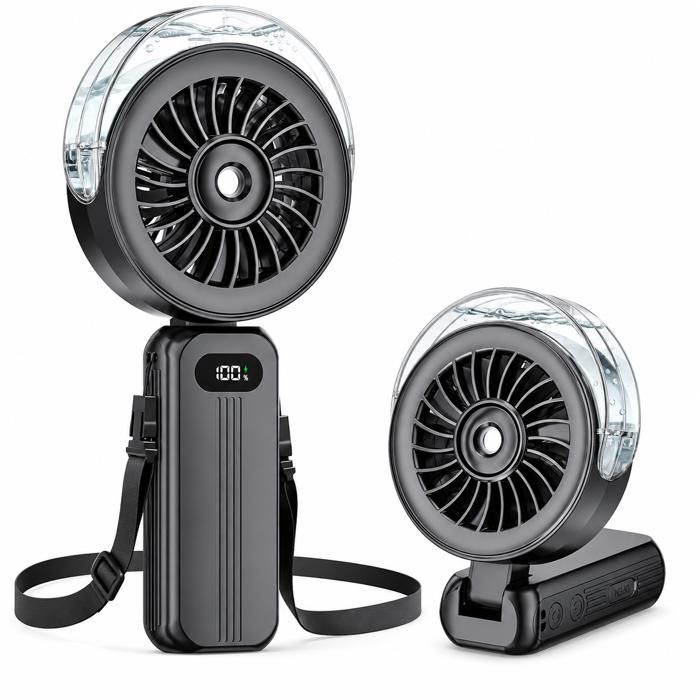 Ventilateur portable avec brumisateur - MIRELUXE TRADE - Mini - Batterie 6000 mAh - 3 en 1 LED - 4 vitesses