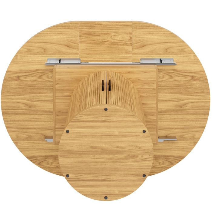 Table à manger extensible ronde à ovale 118-158 cm en MDF aspect bois naturel avec rangement intégré 6 personnes
