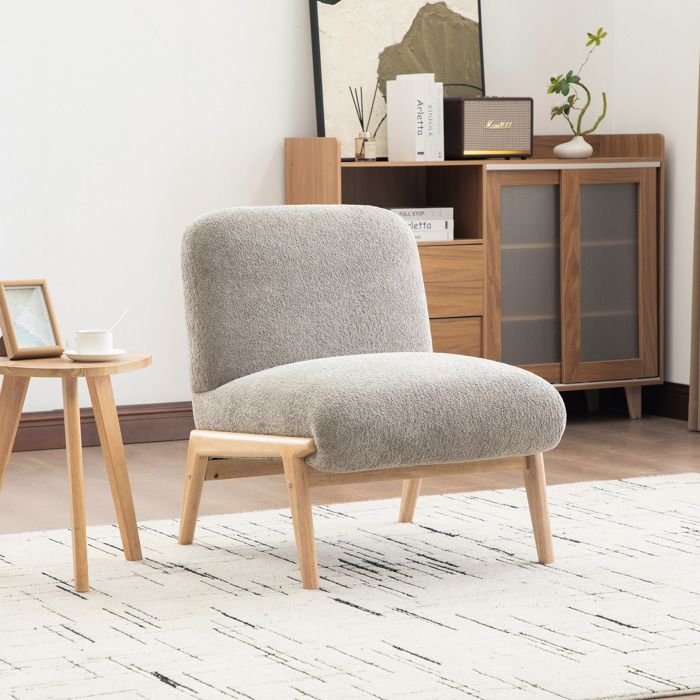 Fauteuil scandinave - Tissu chenille doux - Cadre en bois massif - Dimensions 61.5x74x76 cm - Poids 12 kg