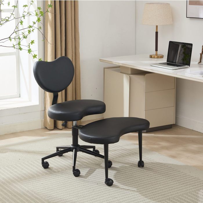 COVREO chaise de méditation à roulettes avec repose-pieds pivotant 360° réglable en hauteur simili cuir PU noir