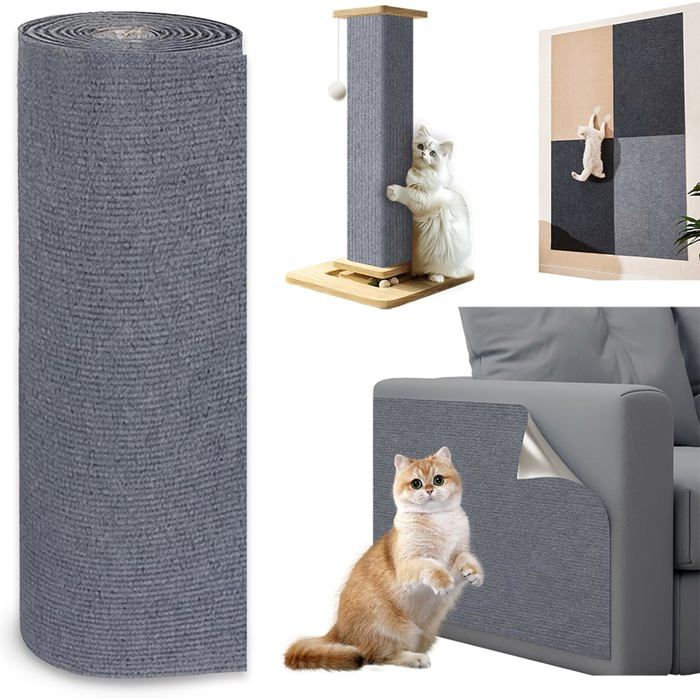 Griffoir pour chat 300 x 40 cm - rouleau anti-rayure adhésif gris clair à découper canapé et tapis à griffer DIY