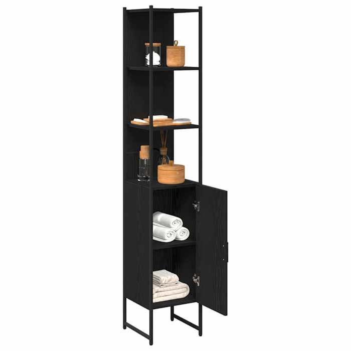 Armoire de salle de bain - COCO - Colonne de bain - COCO - bois dingénierie - chêne noir - 1 porte - 2 étagères - gain de place