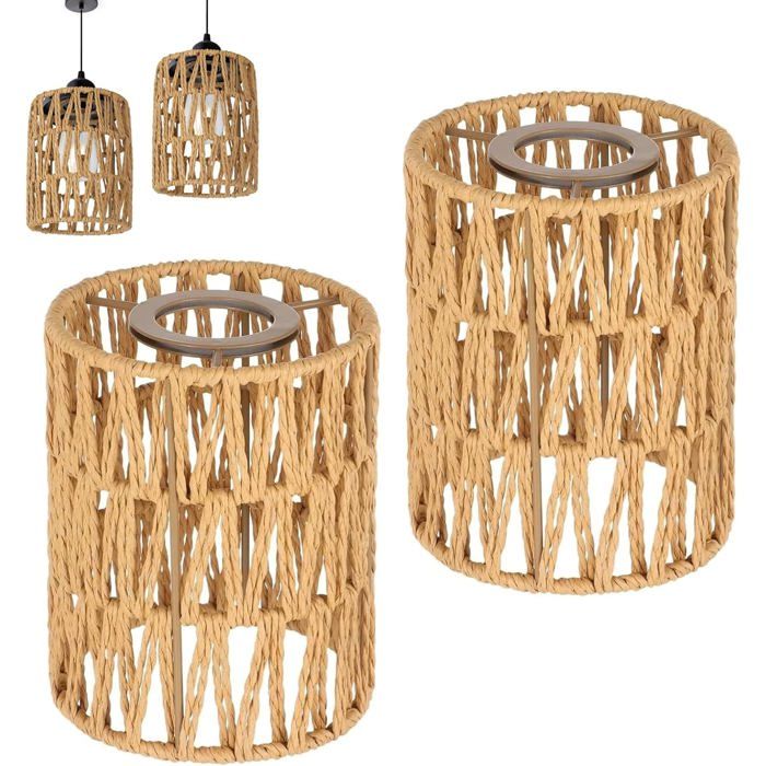 Lot de 2 Abat-jours Cylindriques Rotin - Style Boho Naturel - Éclairage Décoratif Intérieur Extérieu TETE FLASH POUR LUMIERE PULSEE