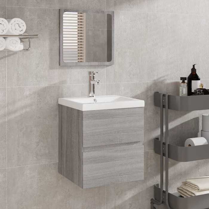 Gris Armoire lavabo de salle de bain et bassin et miroir sonoma gris - Meuble Rangement LV26642
