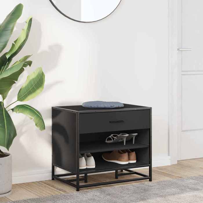 NEW Noir MEUBLE SIEGE - vidaXL - Banc à chaussures noir 60x40x535 cm bois dingénierie et métal - Banc coffre - Pour maison（1parcel